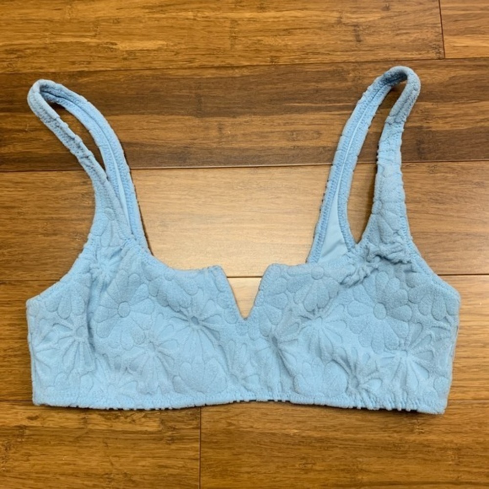 Pacsun Eco Swim Top women Small Blue Floral Soft Texture Bikini Summer Beachwear
